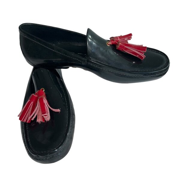 ITALY black rubber Red Fall Holiday loafers 41 10